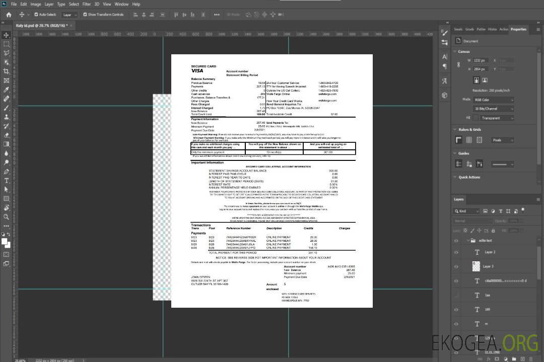 États-Unis Wells Fargo relevé de carte de crédit bancaire Excel pdf template